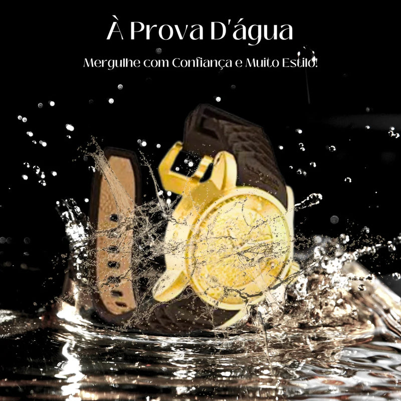 Relógio Automático Invicta Yakuza Fundo de Vidro Funcional Banhado a Prata e Ouro 18K A Prova D'água