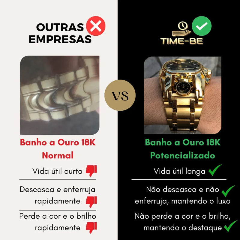 Relógio Automático Invicta Yakuza Fundo de Vidro Funcional Banhado a Prata e Ouro 18K A Prova D'água