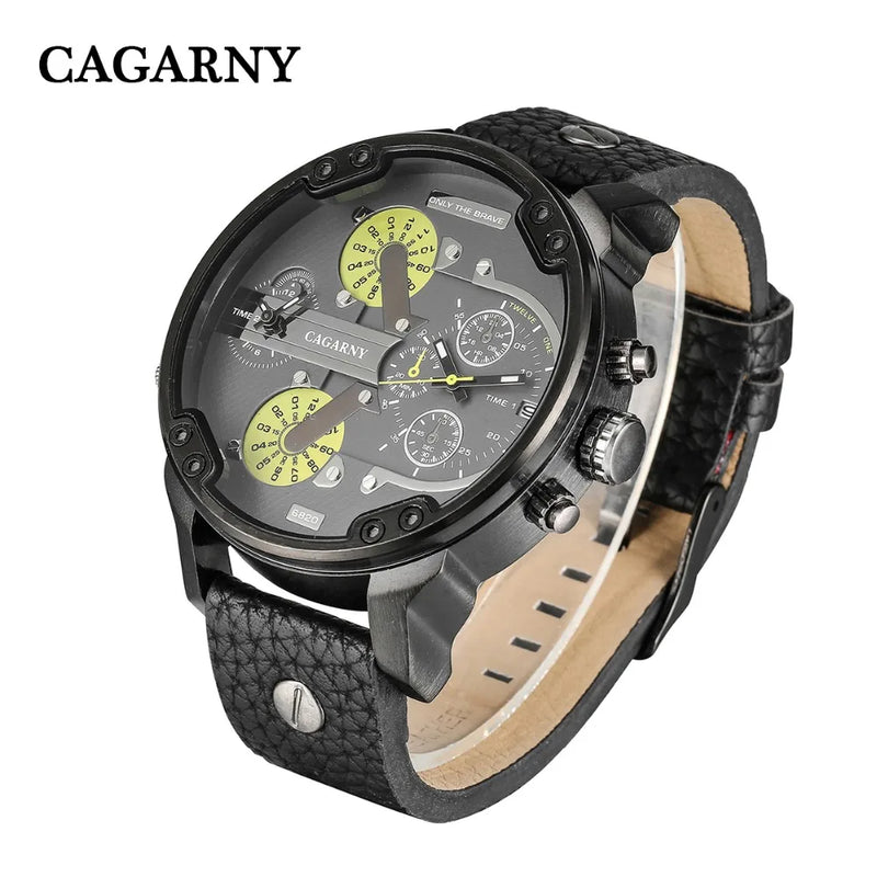 Relógio Masculino Cagarny DZ6820 Couro Analógico-Digital Dois Fusos Horários Moda Luxo