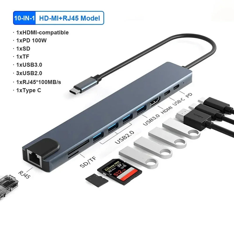 HUB USB C 10 em 1 | Estação Doca Multifuncional